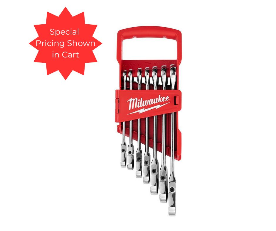 Milwaukee SAE Flex Head Ratcheting Combo Wrench Set 7pc, 48-22-9406 (Open Box)